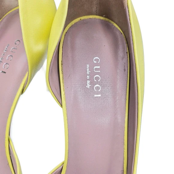 GUCCI Studded Captoe D'Orsay Pumps In Soft Yellow Leather - Picture 6 of 12